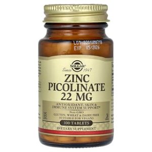 Solgar Zinc Picolinate 22mg - 100 טבליות - תוסף אבץ