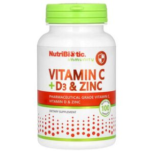 ויטמין C + D3 + אבץ NutriBiotic - חיזוק חסינות - 100 כמוסות