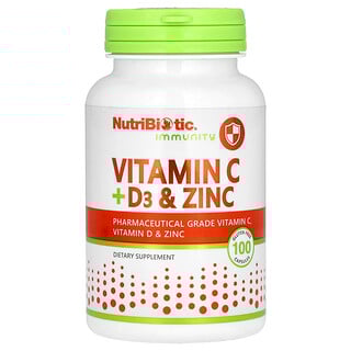 ויטמין C + D3 + אבץ NutriBiotic - חיזוק חסינות - 100 כמוסות