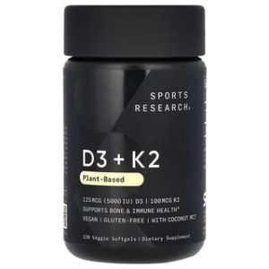 ויטמין D3 + K2 צמחי - Sports Research - 120 כמוסות