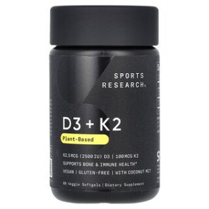 ויטמין D3 + K2 צמחי Sports Research - 60 כמוסות