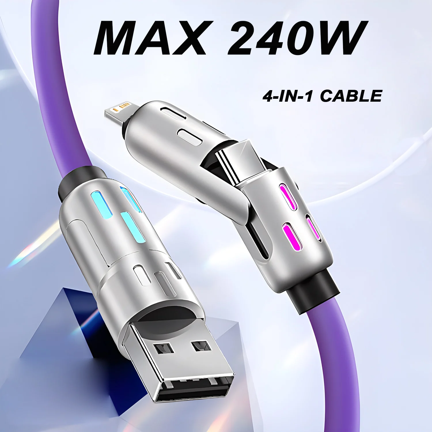 כבל טעינה USB-C 4 ב-1 240W לאייפון, סמסונג ועוד - 1 מטר