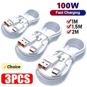 כבל טעינה מהיר USB-C 100W - 3 יחידות , טעינה מהירה