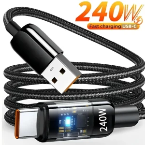 כבל טעינה מהיר USB-C 240W עם תצוגת LED לסלולר