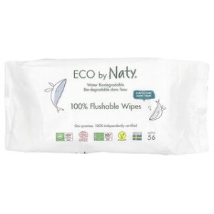 מגבונים לחים Naty - 100% Flushable, ללא ריח - 56 יח'