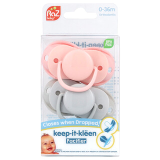 מוצצים RaZbaby Keep-It-Kleen ורוד-אפור 0-36m - 2 יח'