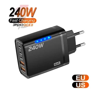 מטען קיר USB-C GaN 240W - 5 ב-1 לטלפון - טעינה מהירה