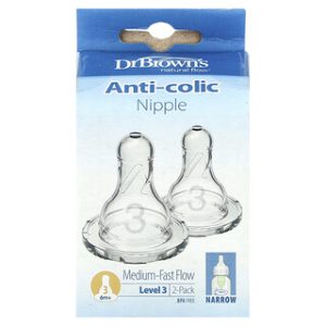 פטמות Dr. Brown's נגד גזים 6m+ זרימה בינונית - 2 יחידות
