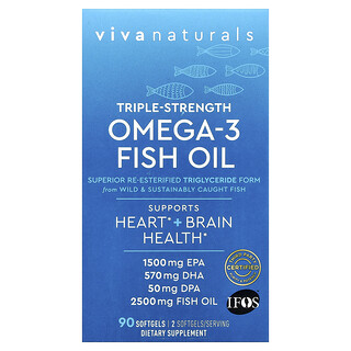 שמן דגים אומגה 3 - Viva Naturals - 2500 מ"ג - 90 כמוסות