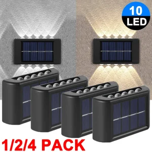 10 נורות קיר סולאריות LED - תאורה חיצונית עמידה למים