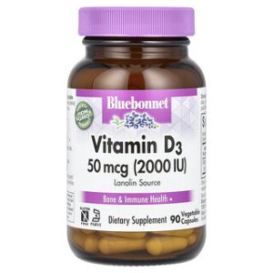 Bluebonnet D3 50mcg - ויטמין D3 טבעוני 90 כמוסות