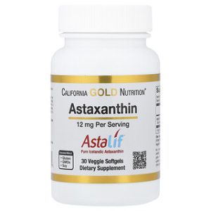 California Gold Astaxanthin 12mg - תוסף אצות טבעי - 30 כמוסות