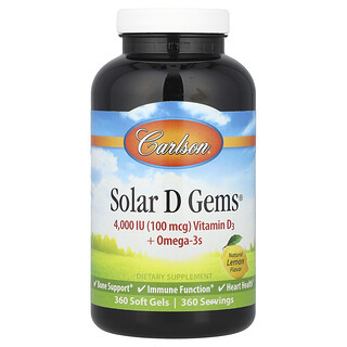 Carlson Vitamin D3 + Omega-3 , ג'ל רך טעם לימון