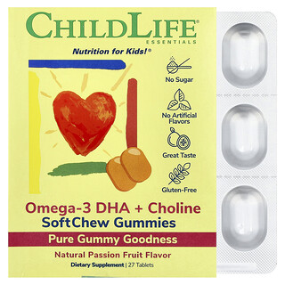 ChildLife Omega-3 DHA וכולין, סוכריות גומי פסיפלורה