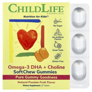 ChildLife Omega-3 DHA וצ'ולין - סוכריות גומי בטעם פסיפלורה
