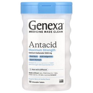 Genexa Antacid אורגני, 72 טבליות בטעם ברי-וניל