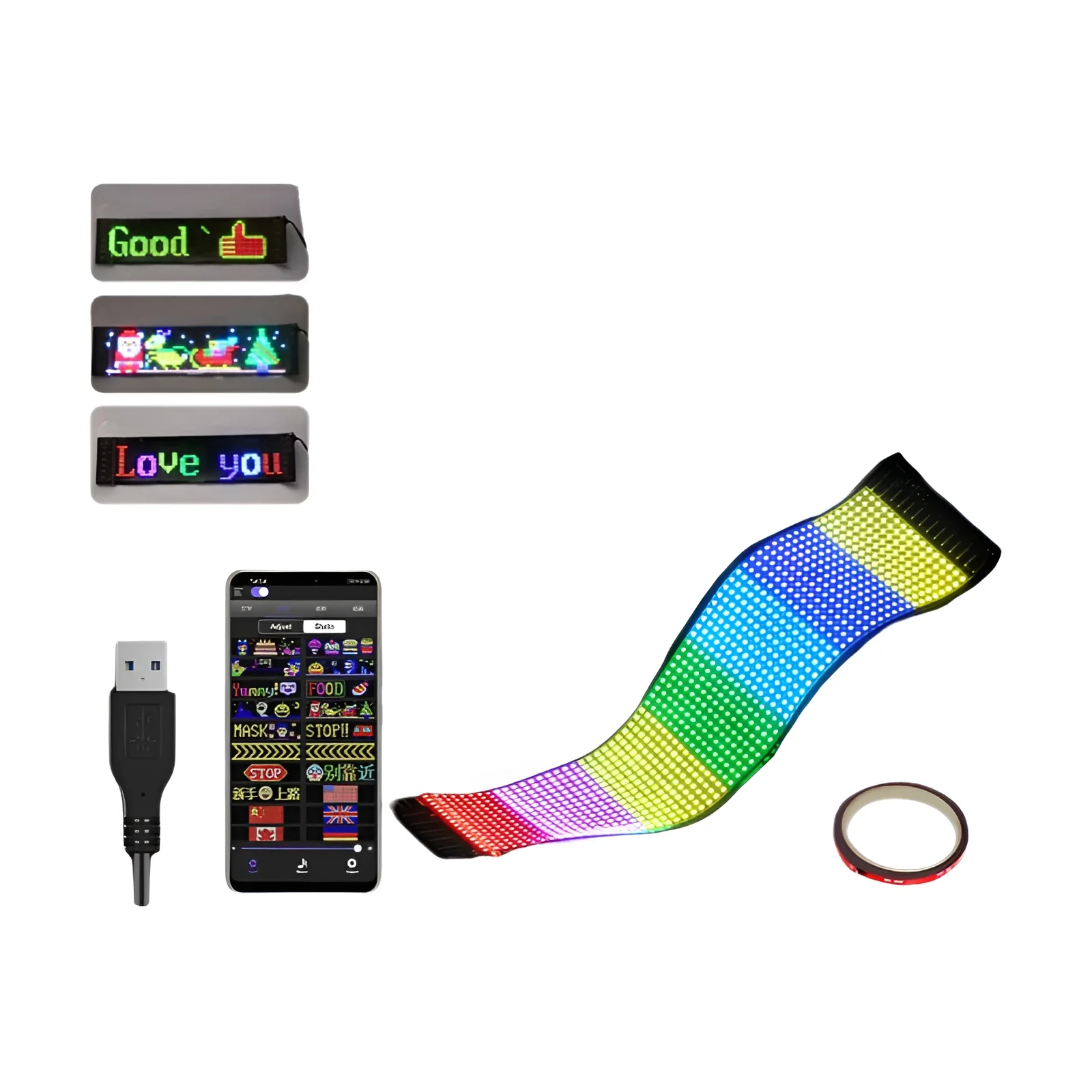 LED מטריקס פיקסל גמיש- צג RGB כתובת USB, אפליקציה
