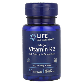Life Extension Mega K2 - ויטמין K2 במינון גבוה - 30 כמוסות