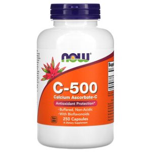 NOW Foods C-500, ויטמין C אסקורבט סידן - 250 כמוסות