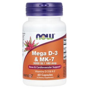 NOW Foods Mega D-3 & MK-7 - ויטמין D3 ו-K2 - 60 כמוסות
