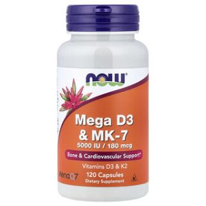 NOW Foods Mega D3 & MK-7 - ויטמין D3 ו-K2, 120 כמוסות