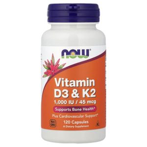 NOW Foods Vitamin D3 & K2 - 120 כמוסות - בריאות העצם