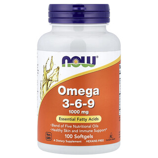 NOW Foods אומגה 3-6-9 - 100 כמוסות רכות , בריאות הלב