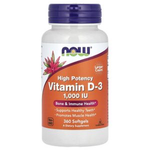 NOW Foods ויטמין D3 עוצמתי 1000 יחב 360 כמוסות