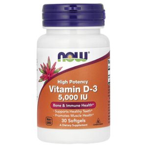 NOW Foods ויטמין D3 עוצמתי 5000 IU - 30 כמוסות