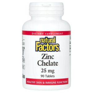 Natural Factors אבץ צ'לט 25 מ"ג - 90 טבליות - תוסף תזונה