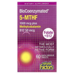 Natural Factors פולאט B12 - 60 טבליות מסיסות מהירות