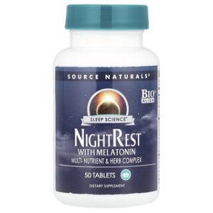 NightRest מלנטונין - תוסף שינה Source Naturals - 50 טבליות