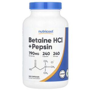 Nutricost Betaine HCl + Pepsin 240 כמוסות - לעיכול בריא