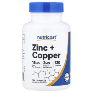 Nutricost אבץ + נחושת 120 כמוסות - תוסף תזונה