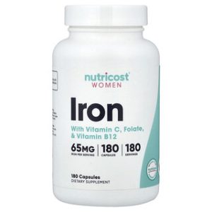 Nutricost - ברזל לנשים עם ויטמין C, 180 כמוסות