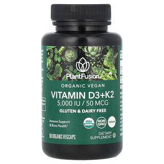 PlantFusion ויטמין D3+K2 אורגני טבעוני - 60 כמוסות