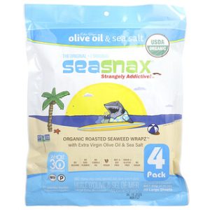SeaSnax אצות קלויות אורגניות - 20 דפי אצות בטעם זית