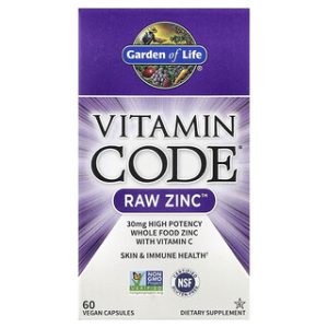 אבץ טבעי RAW עם ויטמין C - Garden of Life - 60 כמוסות