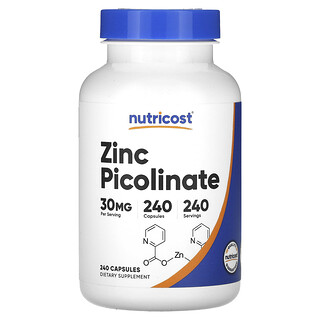 אבץ פיקולינט Nutricost 30 מ"ג - 240 כמוסות - בריאות