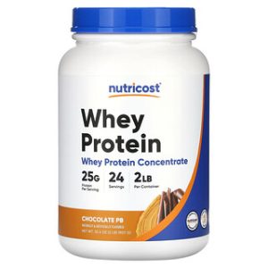 אבקת חלבון מי גבינה Nutricost - בוטנים ושוקולד - 907 גרם
