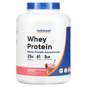 אבקת חלבון מי גבינה Nutricost - טעם שייק תות - 2.268 ק"ג
