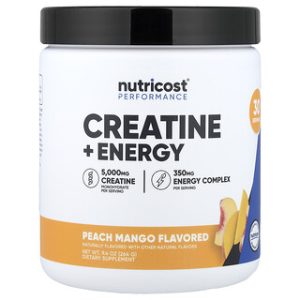 אבקת קריאטין + אנרגיה Nutricost בטעם אפרסק מנגו
