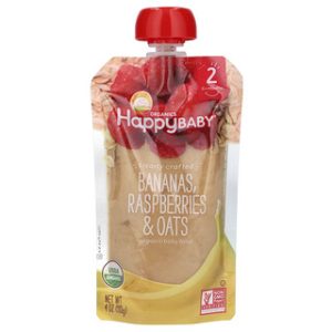 אוכל תינוקות Happy Baby בננות פטל ושיבולת 6+ חודשים