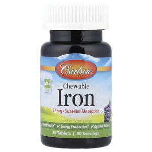 ברזל ללעיסה Carlson , טעם ענבים טבעי , 30 טבליות