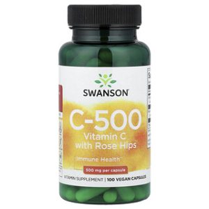 ויטמין C 500 מ"ג Swanson עם רוזה היפ - 100 כמוסות טבעוניות