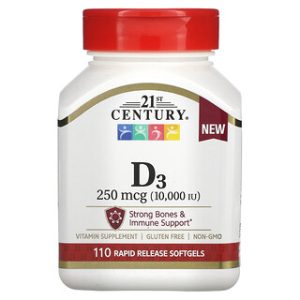 ויטמין D3 250 מק"ג - 110 כמוסות רכות - 21st Century