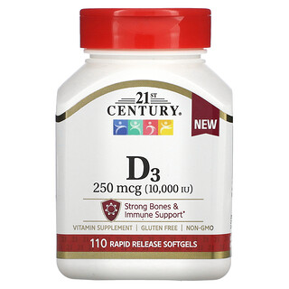 ויטמין D3 250 מק"ג - 110 כמוסות רכות - 21st Century