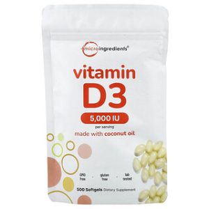 ויטמין D3 5000 IU - Micro Ingredients - 500 כמוסות רכות
