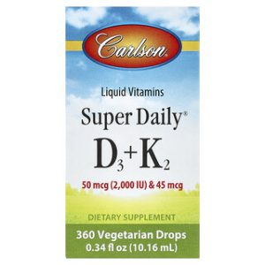 ויטמין D3 K2 טיפות Carlson Super Daily - חיזוק עצמות