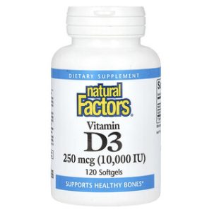 ויטמין D3 Natural Factors - 10,000 יח' - 120 כמוסות